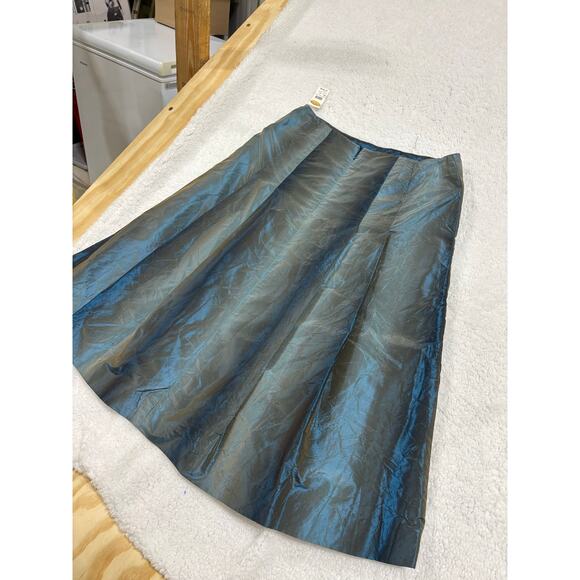 Talbots Pure Silk A-Line Skirt Sz  6 blue Iridescent Taffeta Midi dark academia - Picture 4 of 9